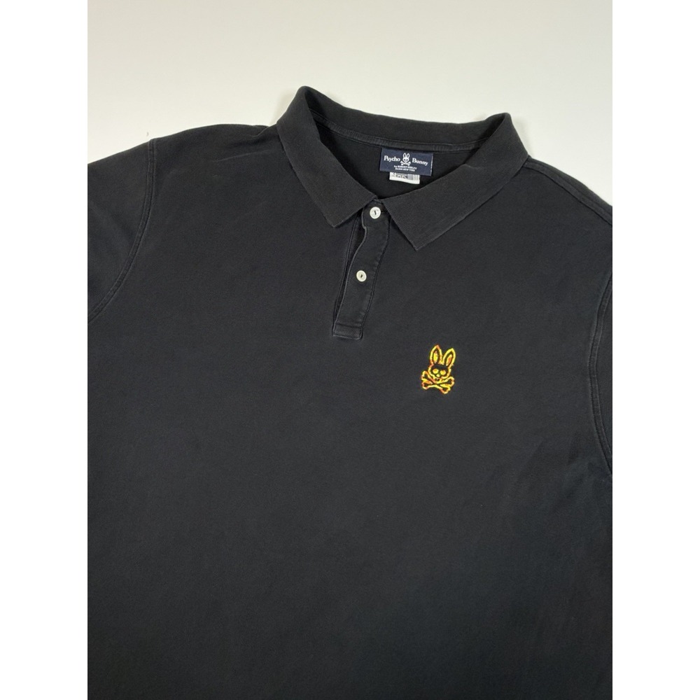 Psycho Bunny Mens XL 3 Black Pima Cotton Tipped Polo Shirt Neon Skull Logo